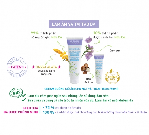  DERMA BÉBÉ EMOLLIENT CREAM FACE & BODY - Cream dưỡng da và giữ ẩm cho mặt và thân 50ml